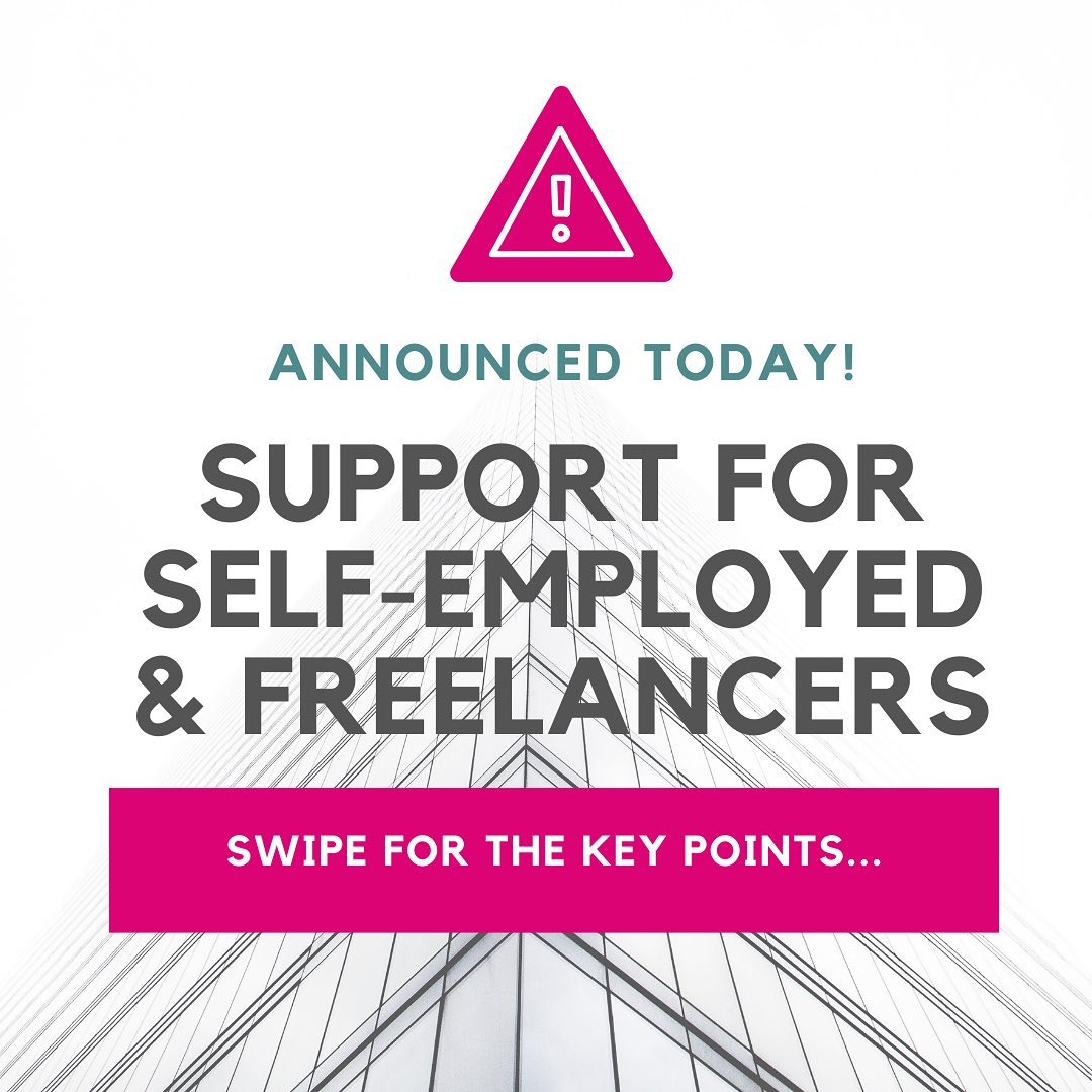 ANNOUNCED TODAY: Income support scheme for Self-Employed & Freelancers
The key points: 
The scheme will pay 80% of the average monthly profits over last 3 years (although if there are less than three year’s filling HMRC will look at what you do have) for up to £2,500 per month. 
The support is targeted – it will only be available to anyone with trading profits up to £50k, who the majority of income is from self-employment and only those who had a tax return for 2019 can apply. 
If you are eligible you will be contacted directly, you will need to fill out a simple form and then the grant will be paid straight to your bank. 
Anyone who missed the filing deadline in January will have four weeks to submit your tax return. 
If you have missed your filling and would like support, please get in touch with our team at anna@increasealtitude.com