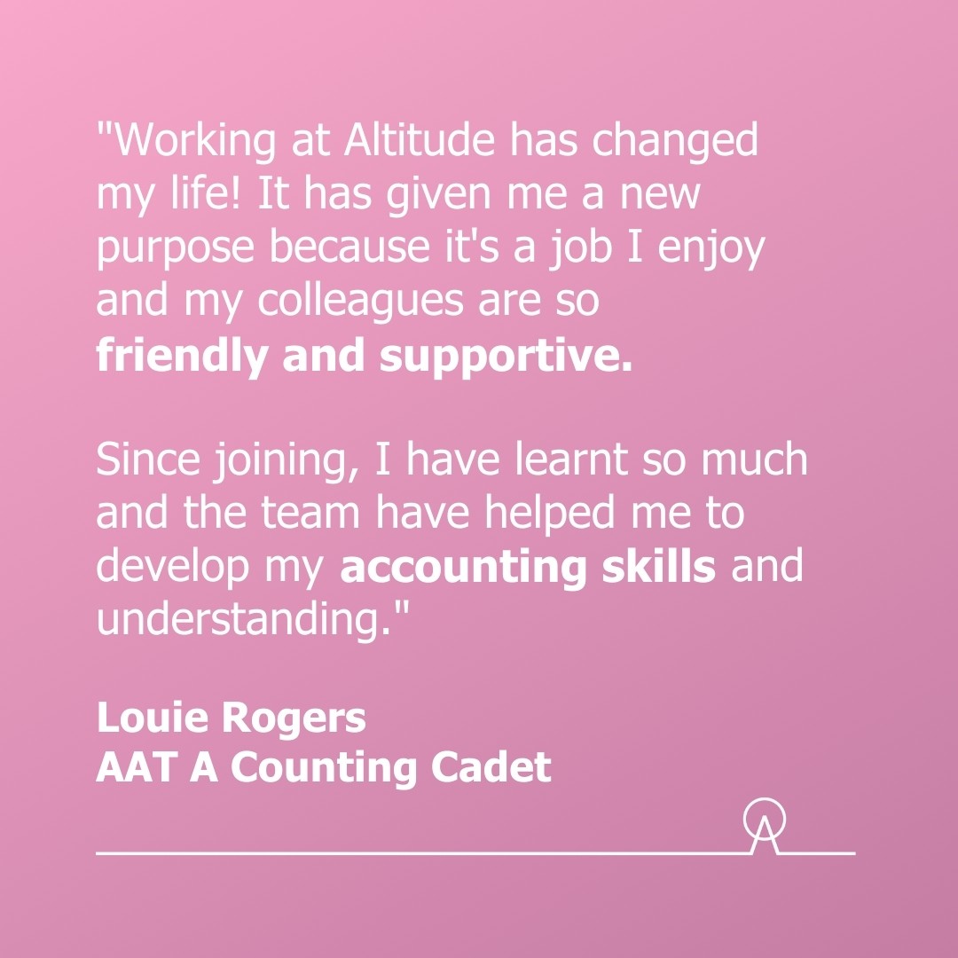 Some inspiring words from @louierogers_ on his AAT Trainee journey so far with Altitude. Looking for your next challenge? You could be the AAT Trainee we're looking for...link to JD in bio